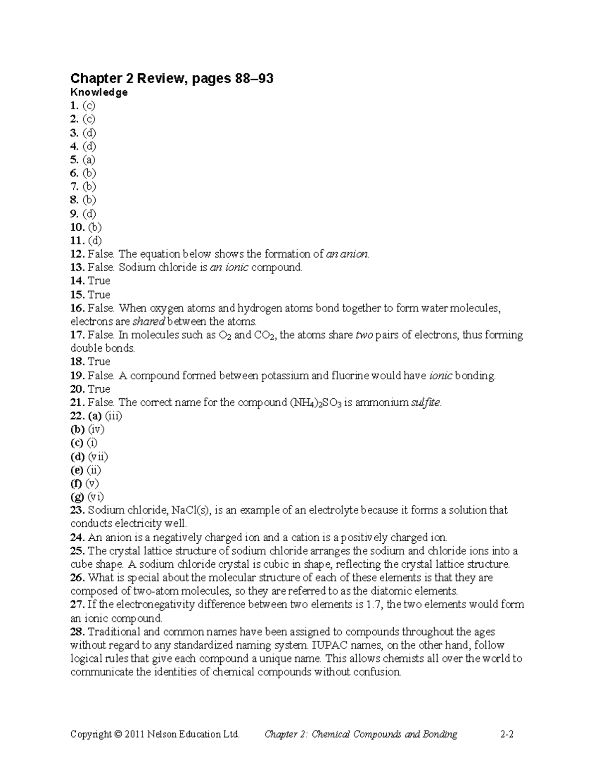 Chapter 2 Review - Chapter 2 Review, Pages 88– 93 Knowledge (c) (c) (d ...