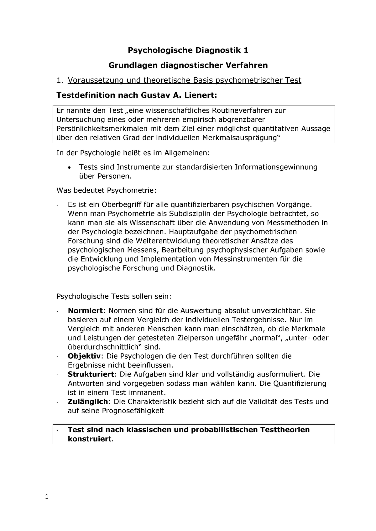 Diagnostik VO: alle Foliensätze zusammengefasst - DIAGNOSTIK Bei einem  psychologischen Test (a) - Studocu