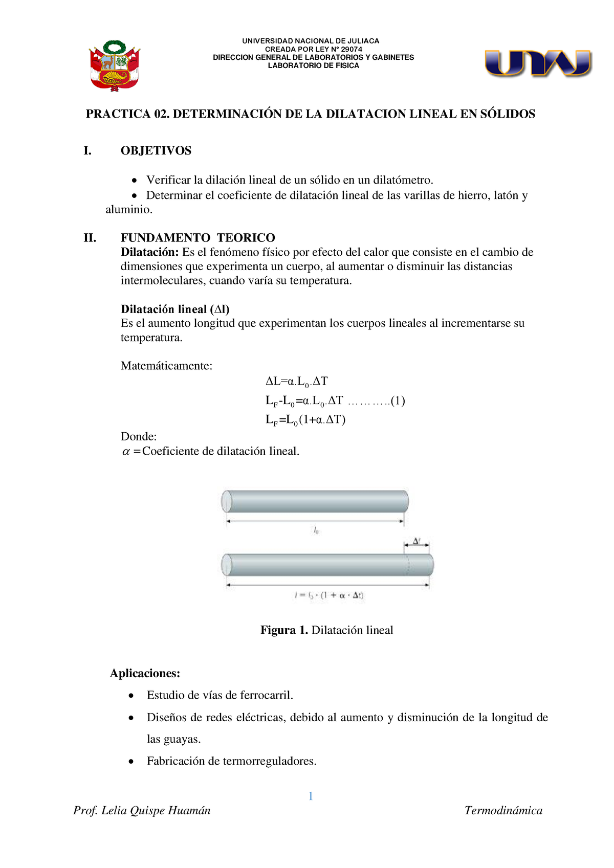 GUIA DE Practica 02 Dilatacion Lineal - CREADA POR LEY N° 29074 ...