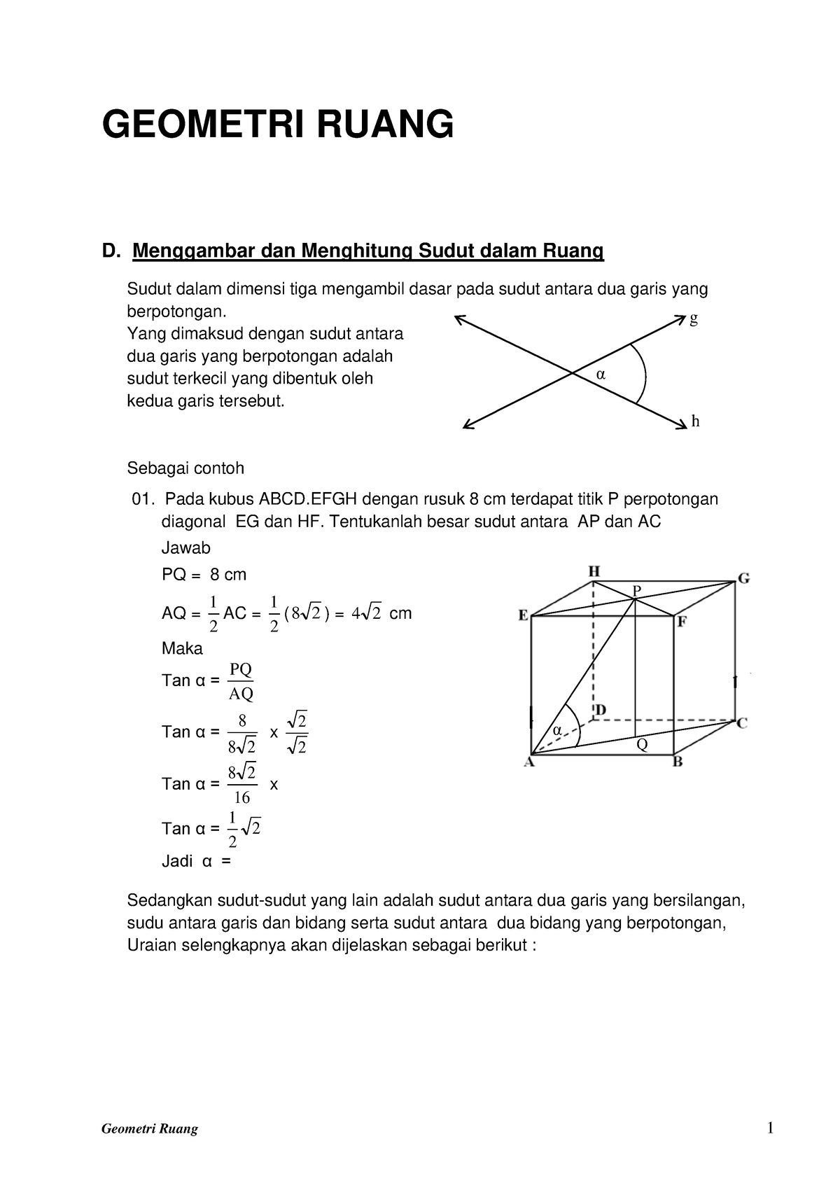 Geometri Ruang - GEOMETRI RUANG D. Menggambar Dan Menghitung Sudut ...