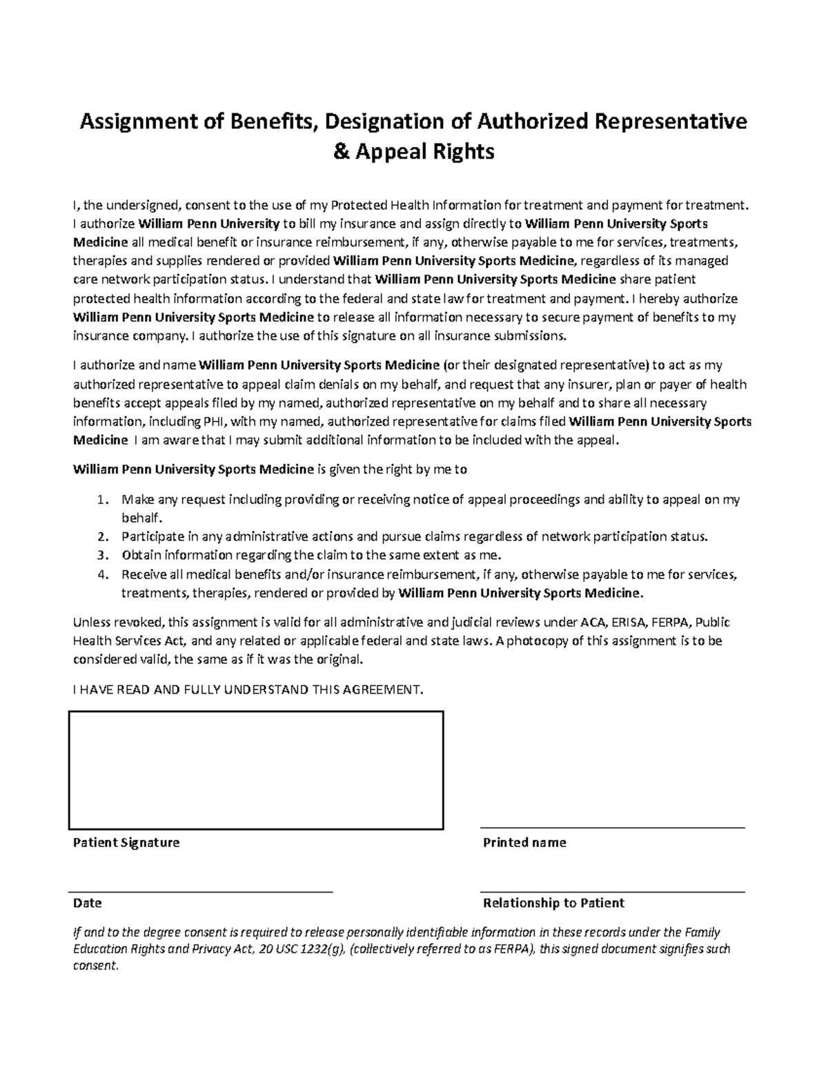 WPU Assignment of Benefits Fillable Assignment of Benefits