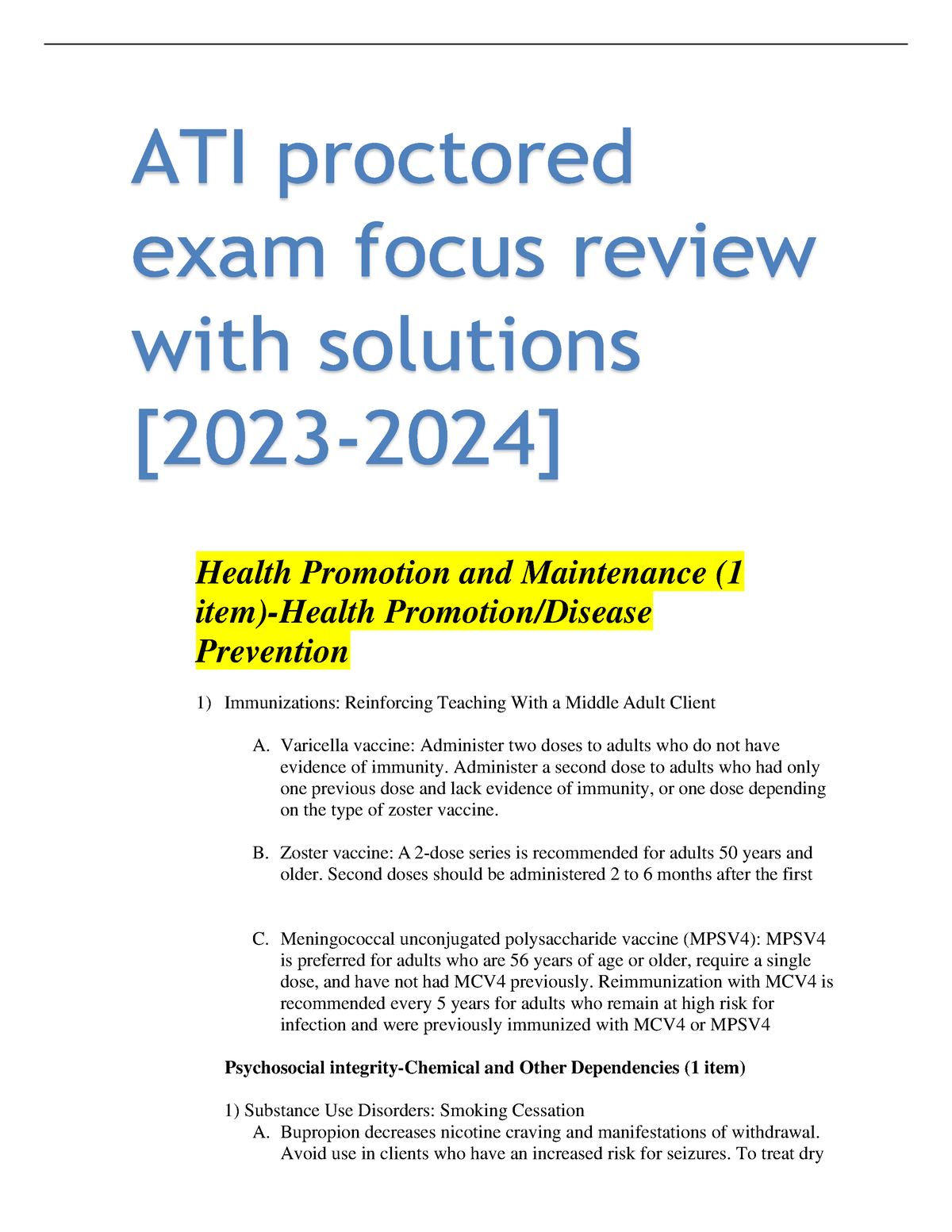 ATI Proctored Exam Focus Review With Solutions [2023-2024] - Health ...