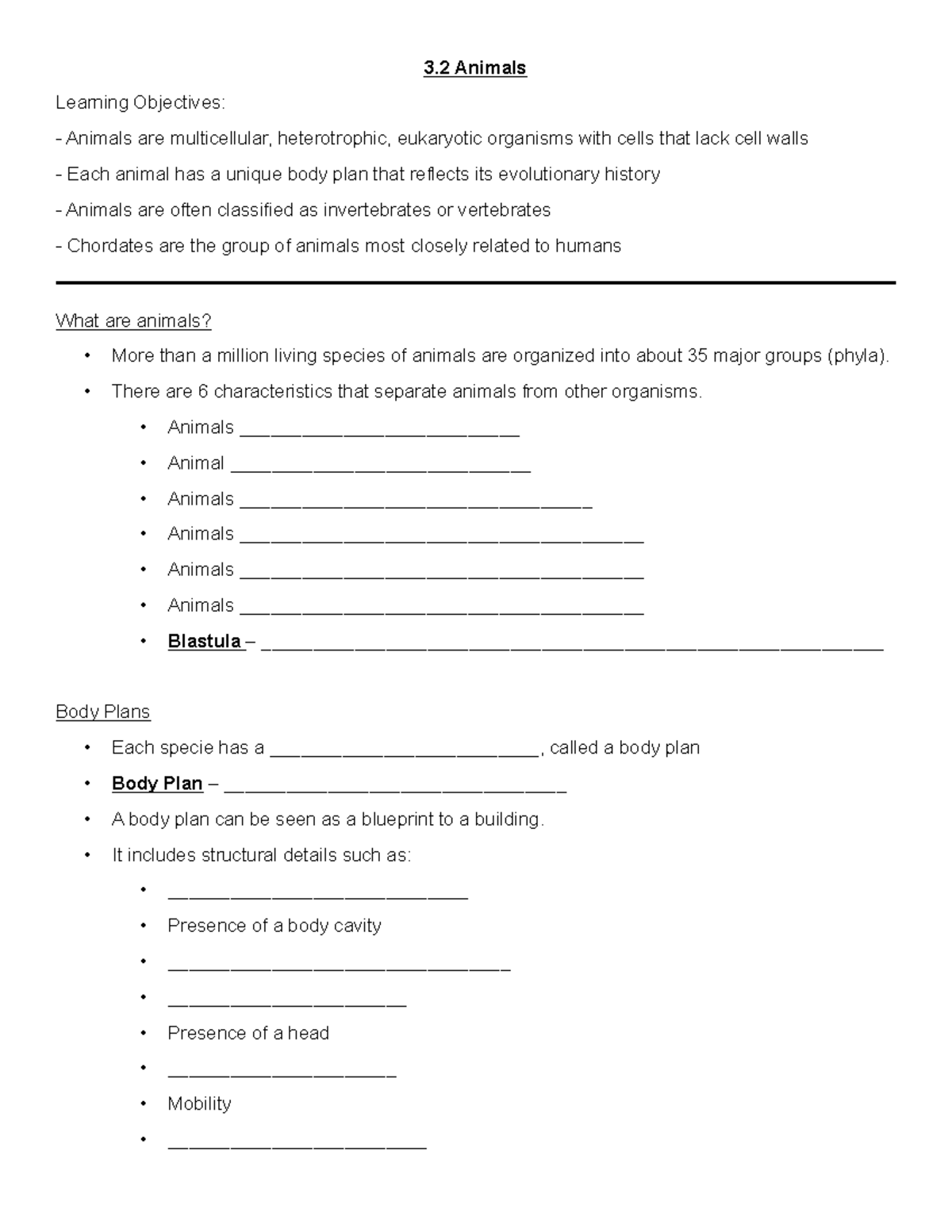 3.2 Animals - Biology - 3 Animals Learning Objectives: Animals are ...