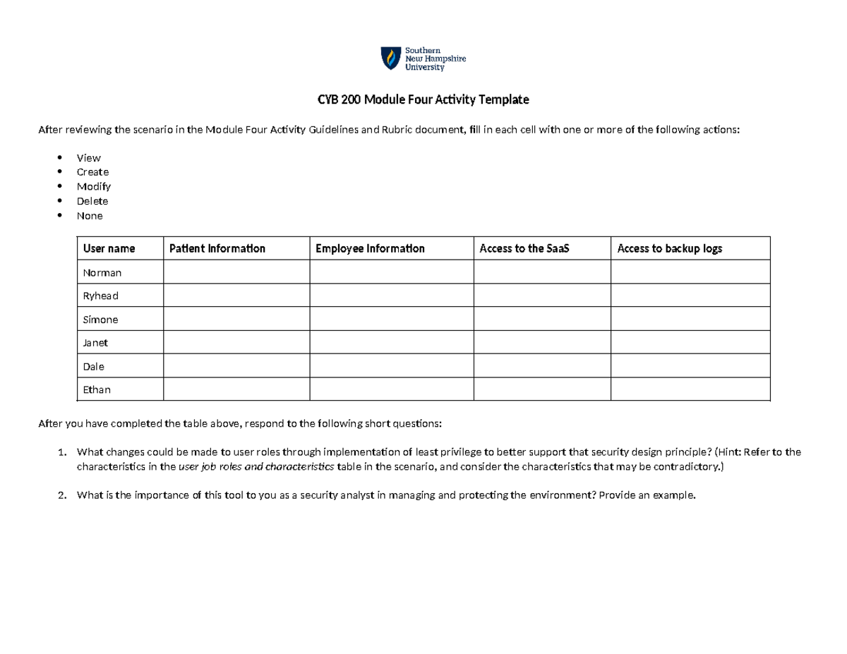 CYB 200 Module Four Activity Template - CYB 200 Module Four Activity ...