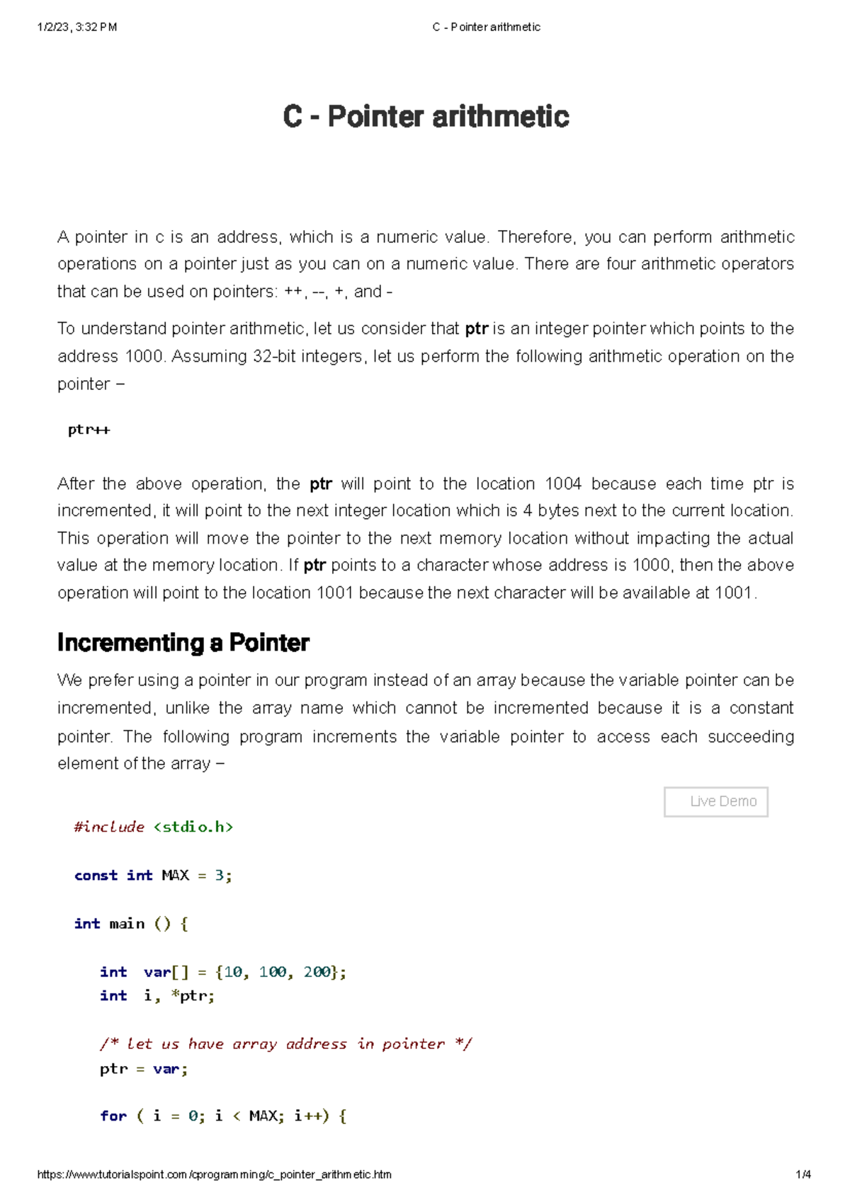 E - good - C - Pointer arithmetic A pointer in c is an address, which ...