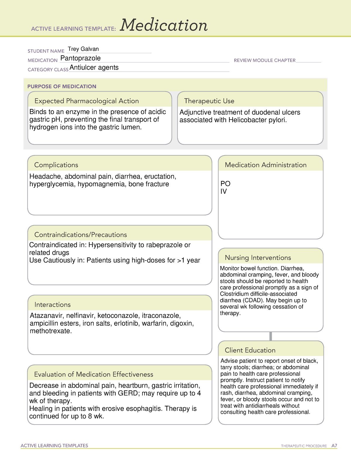 Pantoprazole Medication ACTIVE LEARNING TEMPLATES THERAPEUTIC