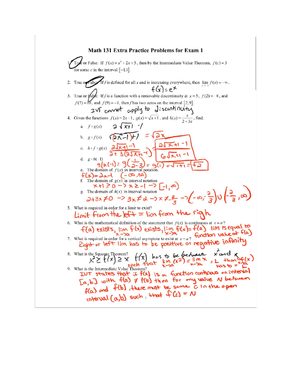 Calculus 1 Exam Extra Practice - L24 131 - Studocu