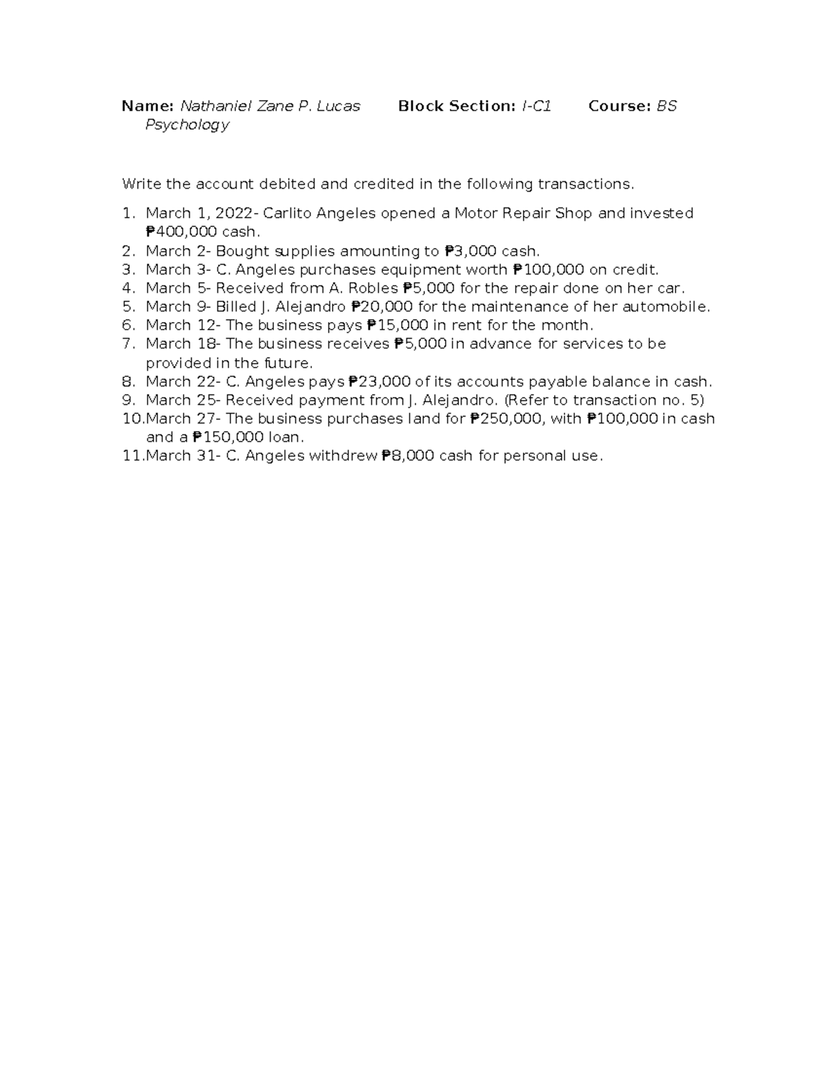 Accounting-assgn.-1 - accounting - Name: Nathaniel Zane P. Lucas Block ...