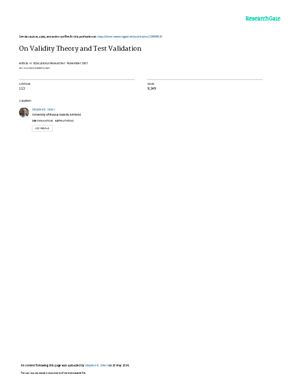On Validity Theory and Test Validation - See discussions, stats, and ...