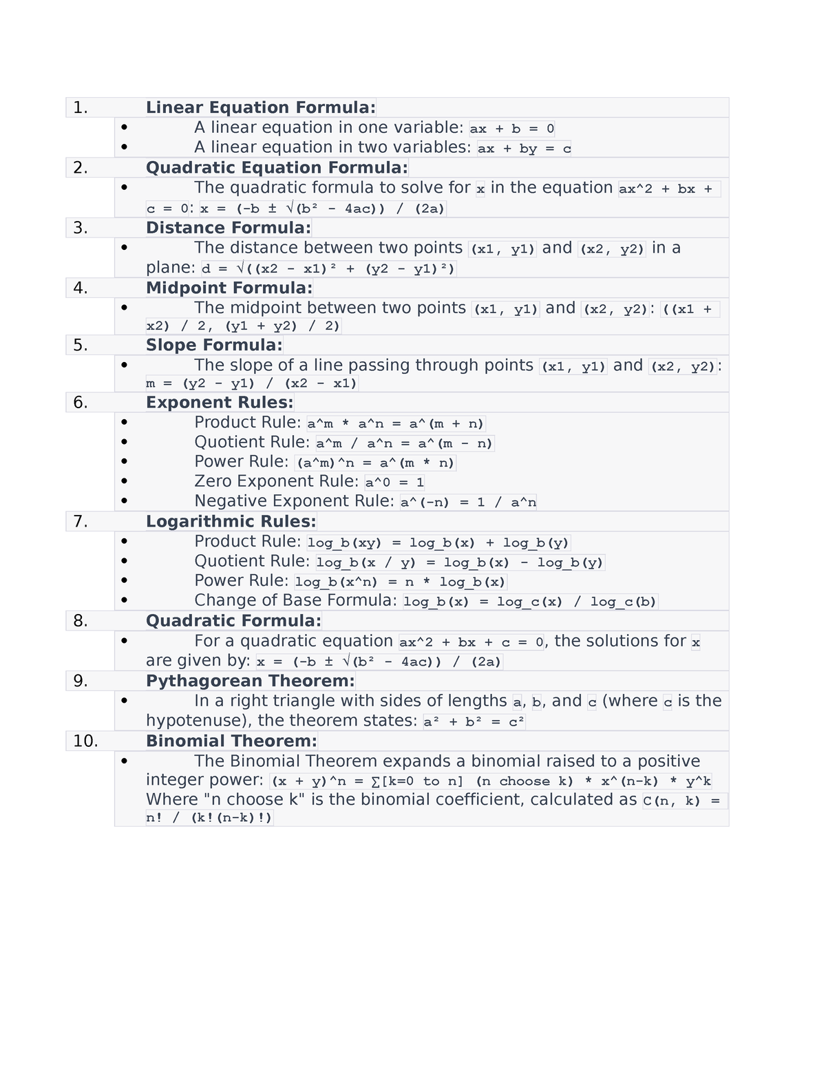 Linear Equation Formula Linear Equation Formula A Linear Equation In One Variable Ax B