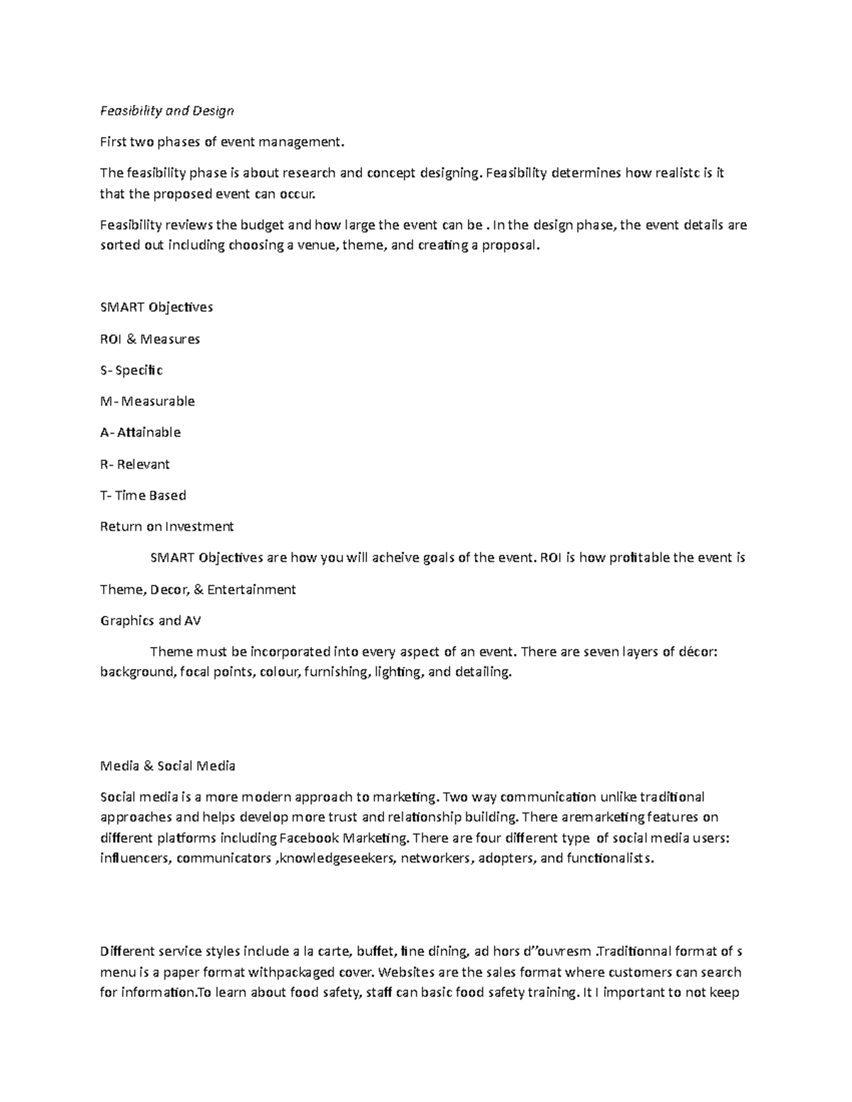 Event Aspects - Feasibility and Design First two phases of event ...