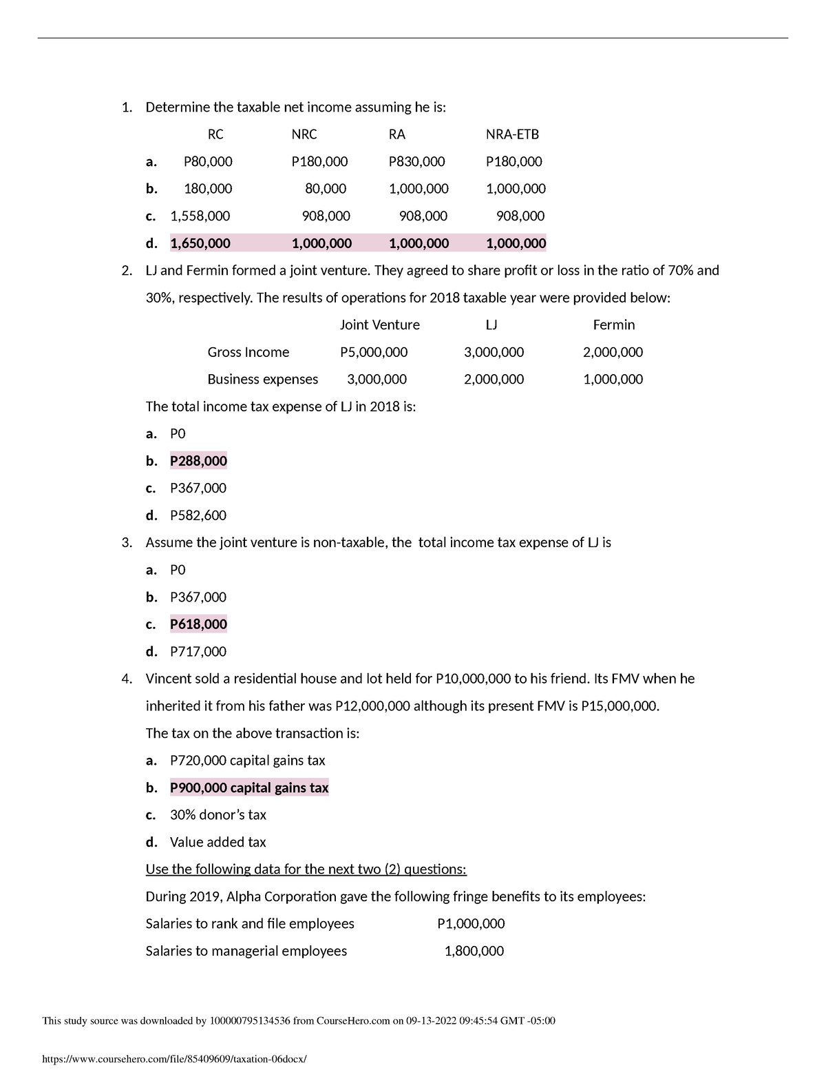 Taxation 06 - Determine the taxable net income assuming he is: RC NRC ...