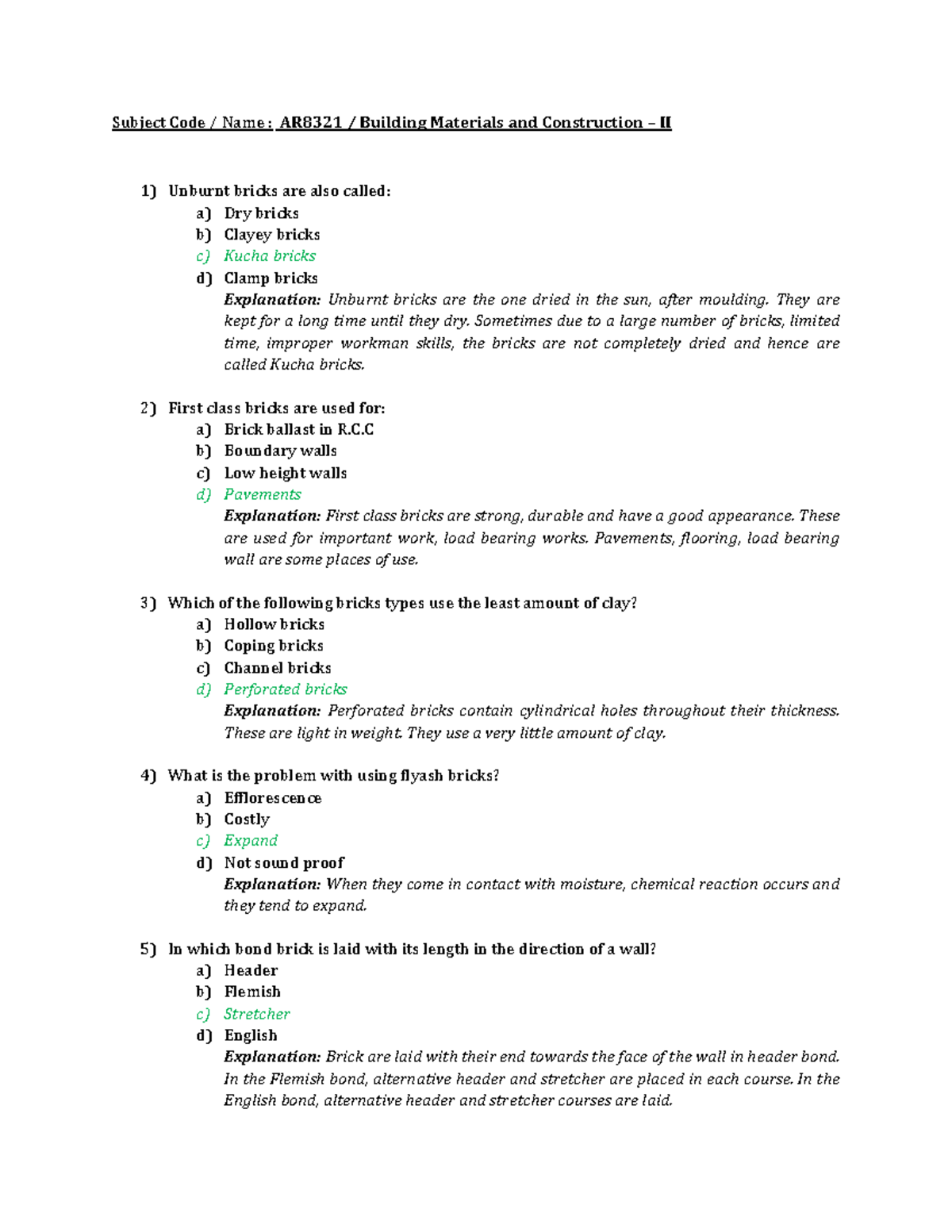 Building materials and construction 2 questions2 - Subject Code / Name ...