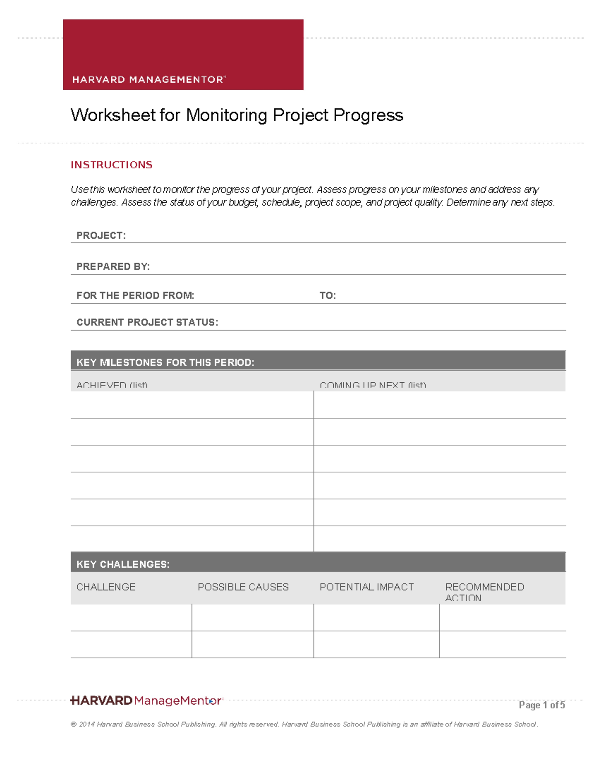 Worksheet for monitoring project progress - Worksheet for Monitoring ...