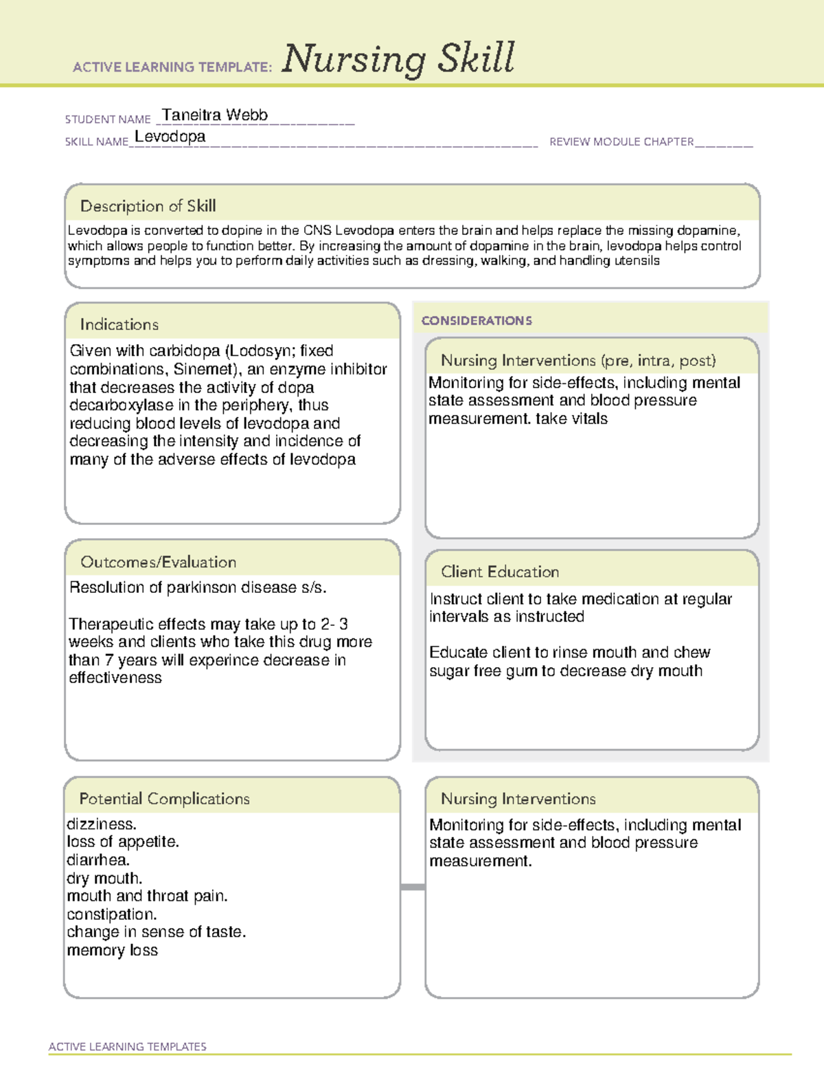 Levodova - active learning - ACTIVE LEARNING TEMPLATES Nursing Skill ...