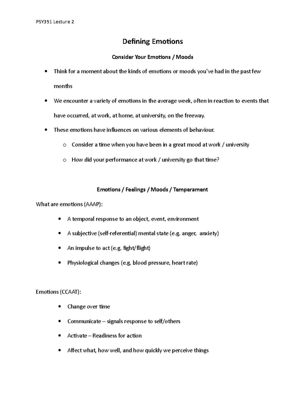 Lecture 2 Defining Emotions - Defining Emotions Consider Your Emotions ...