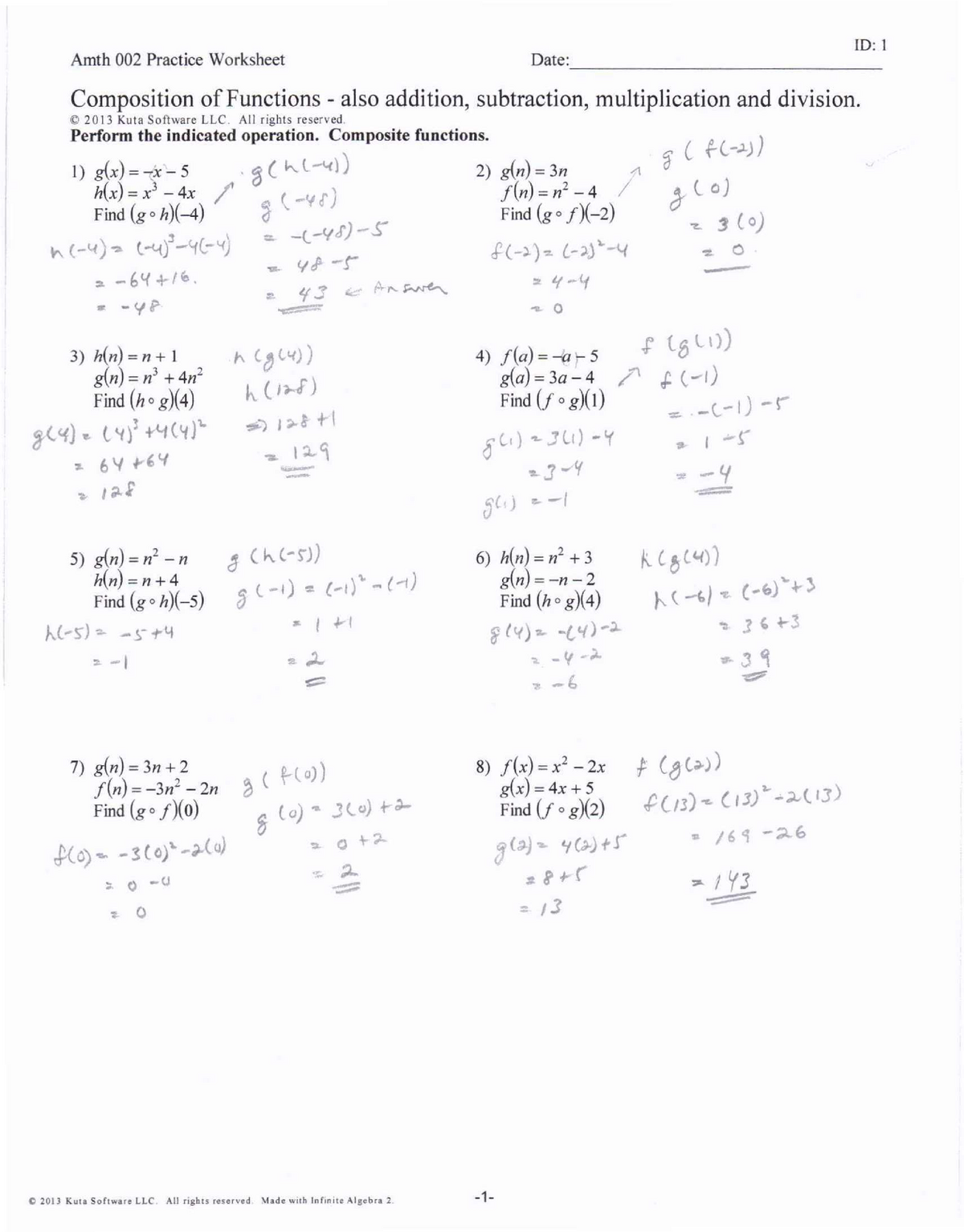 Composition Of Functions Answers AMTH 092 Mathematics II UR StuDocu