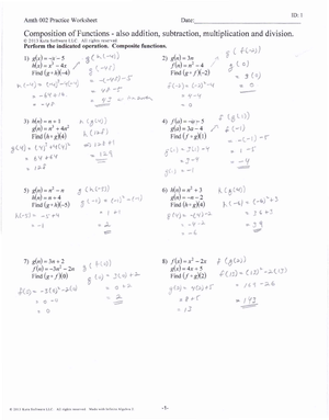 Composition of Functions Answers - ID: 1 Amth 002 Practice Worksheet Date:-  Composition of Functions - Studocu