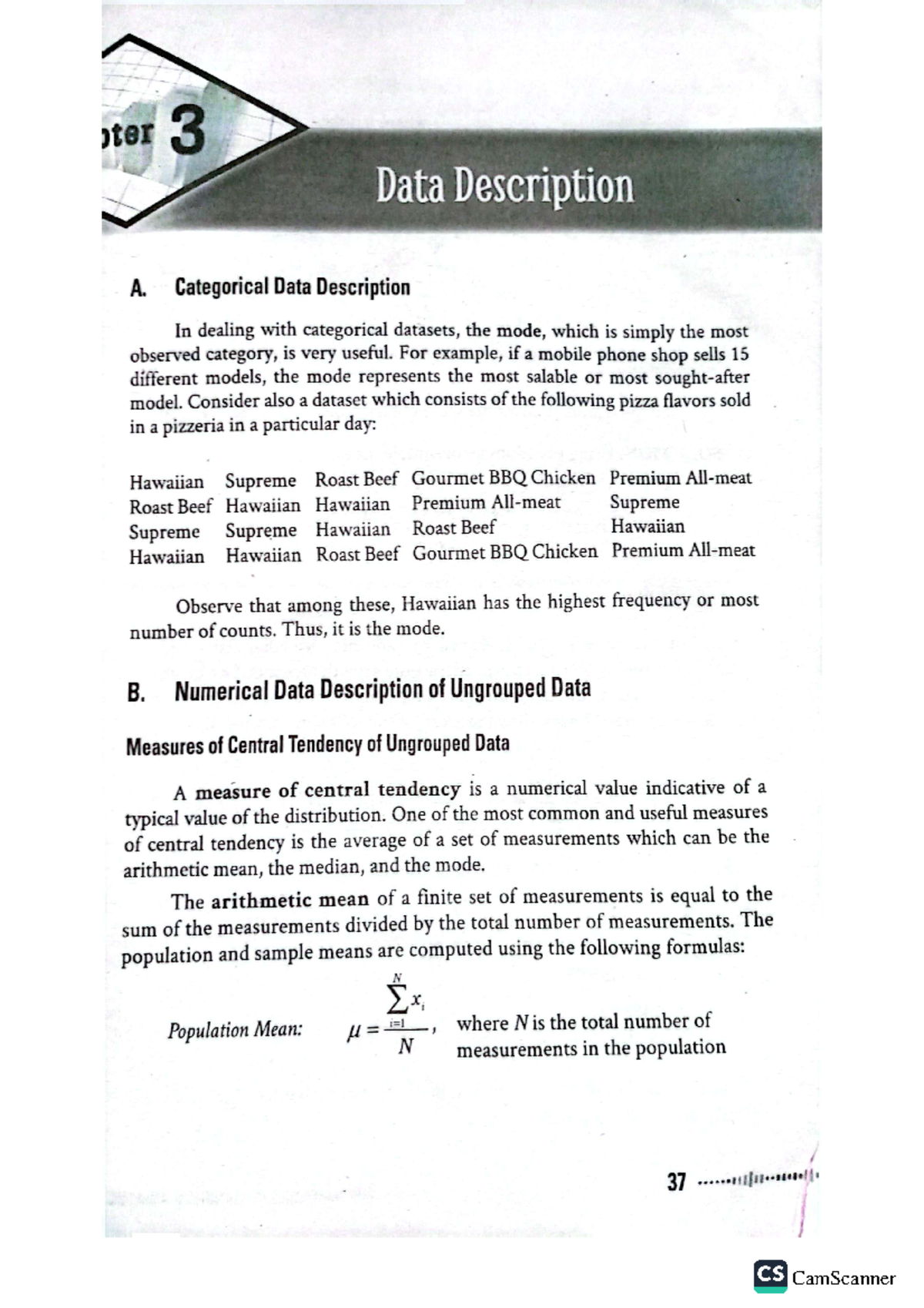 Chapter 3 Stat - Statistics - ter 3 Data Description A. Categorical ...