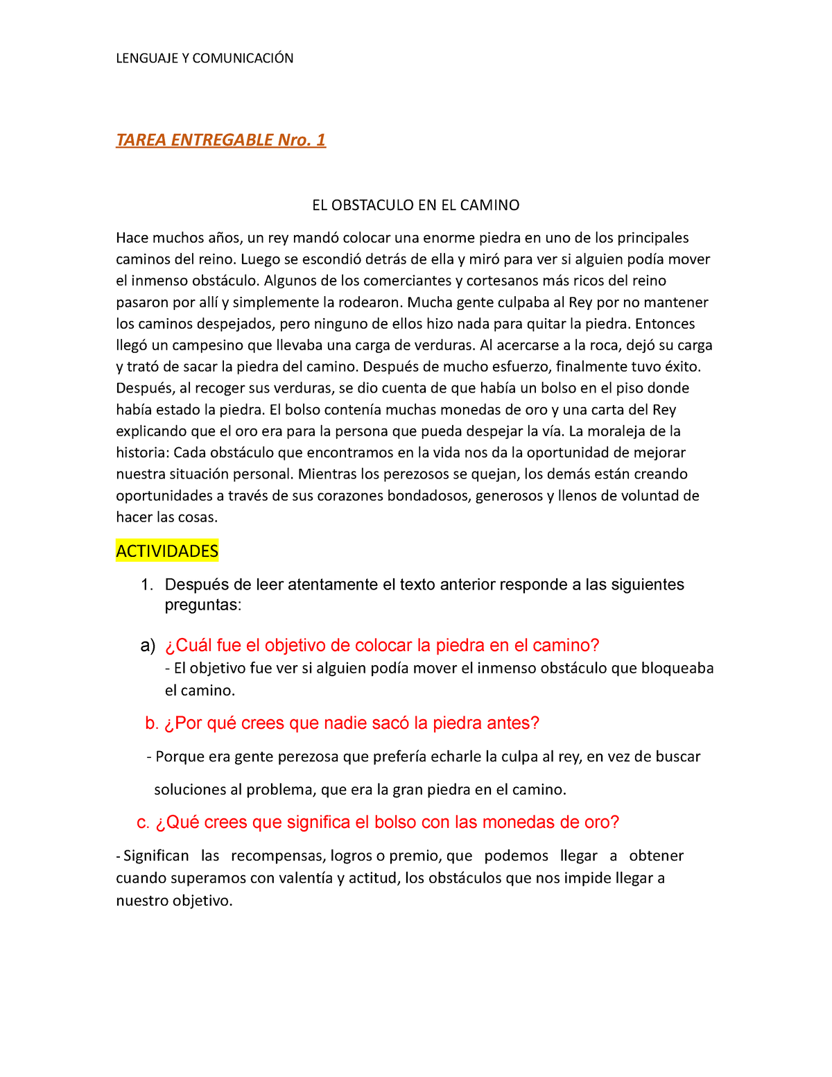 Entregable 1 Lenguaje Lenguaje Y ComunicaciÓn Tarea Entregable Nro 1 El Obstaculo En El 6049