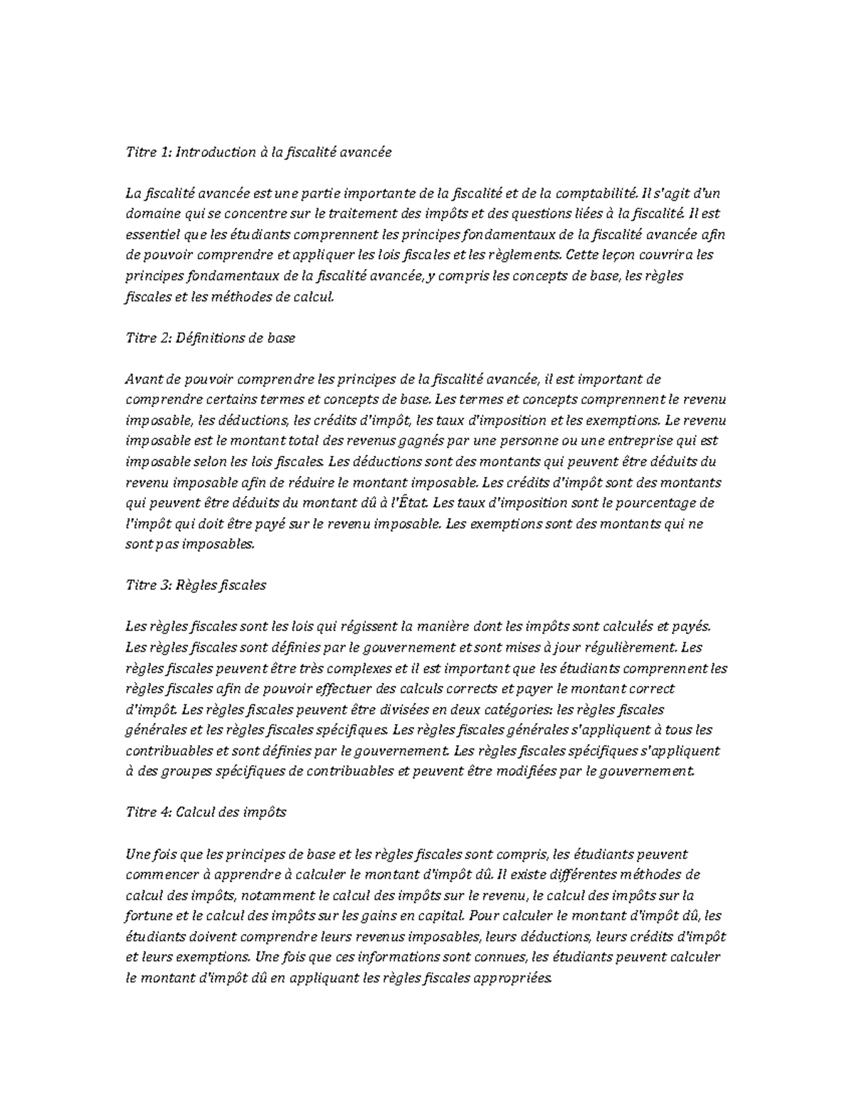 Advanced Taxation Study Notes - Titre 1: Introduction à La Fiscalité ...