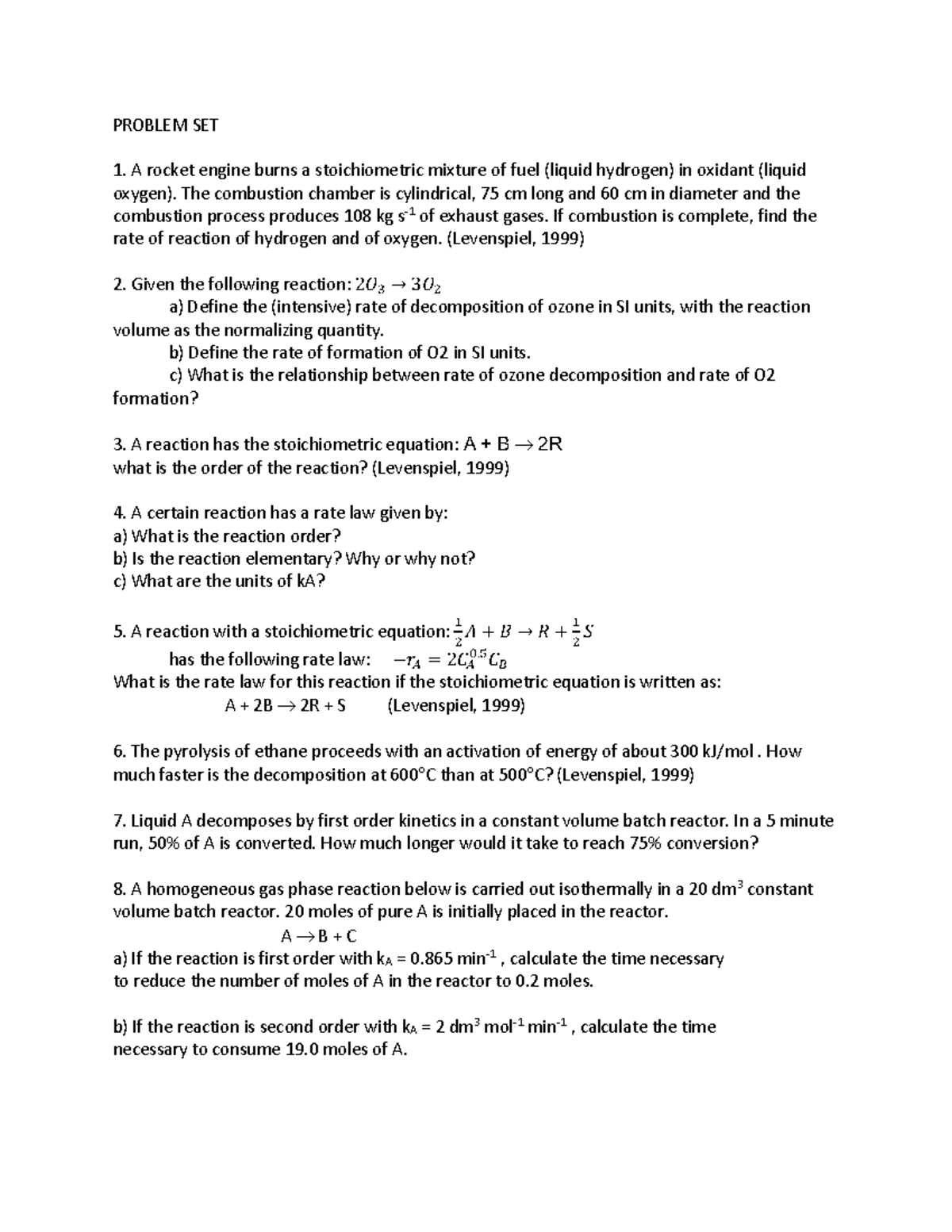 Problem SET 424 - Chemical Reaction Engineering - Warning: TT ...