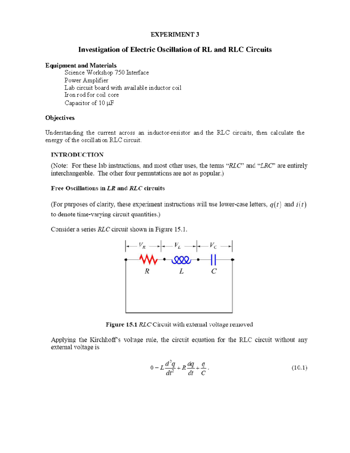 Ex 3 Hard EXPERIMENT 3 Investigation of Electric Oscillation of RL
