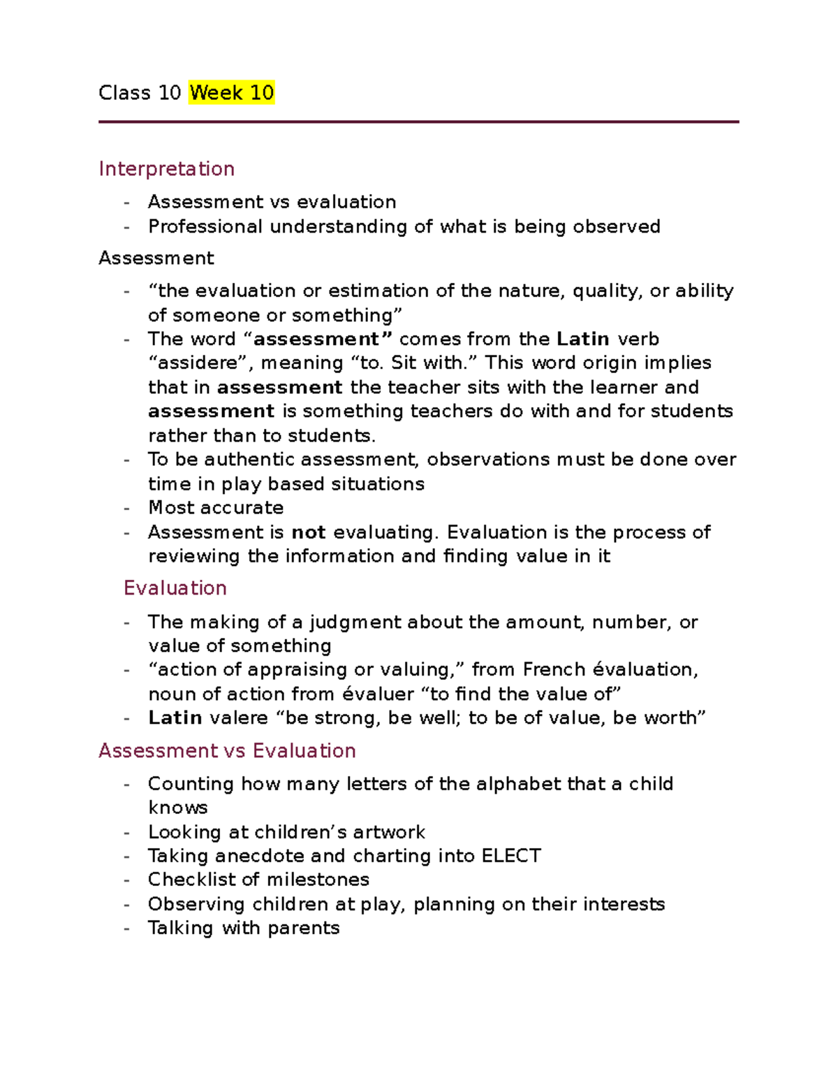 Class 10 Week 10 - Lecture notes Week 10 - Class 10 Week 10 ...