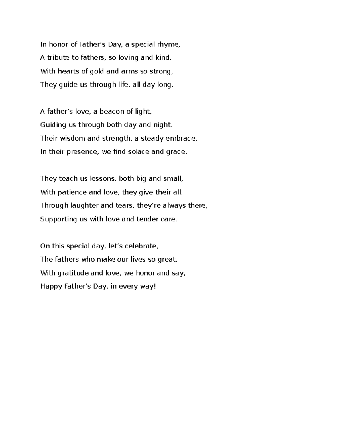 Father'S DAY - In honor of Father’s Day, a special rhyme, A tribute to ...