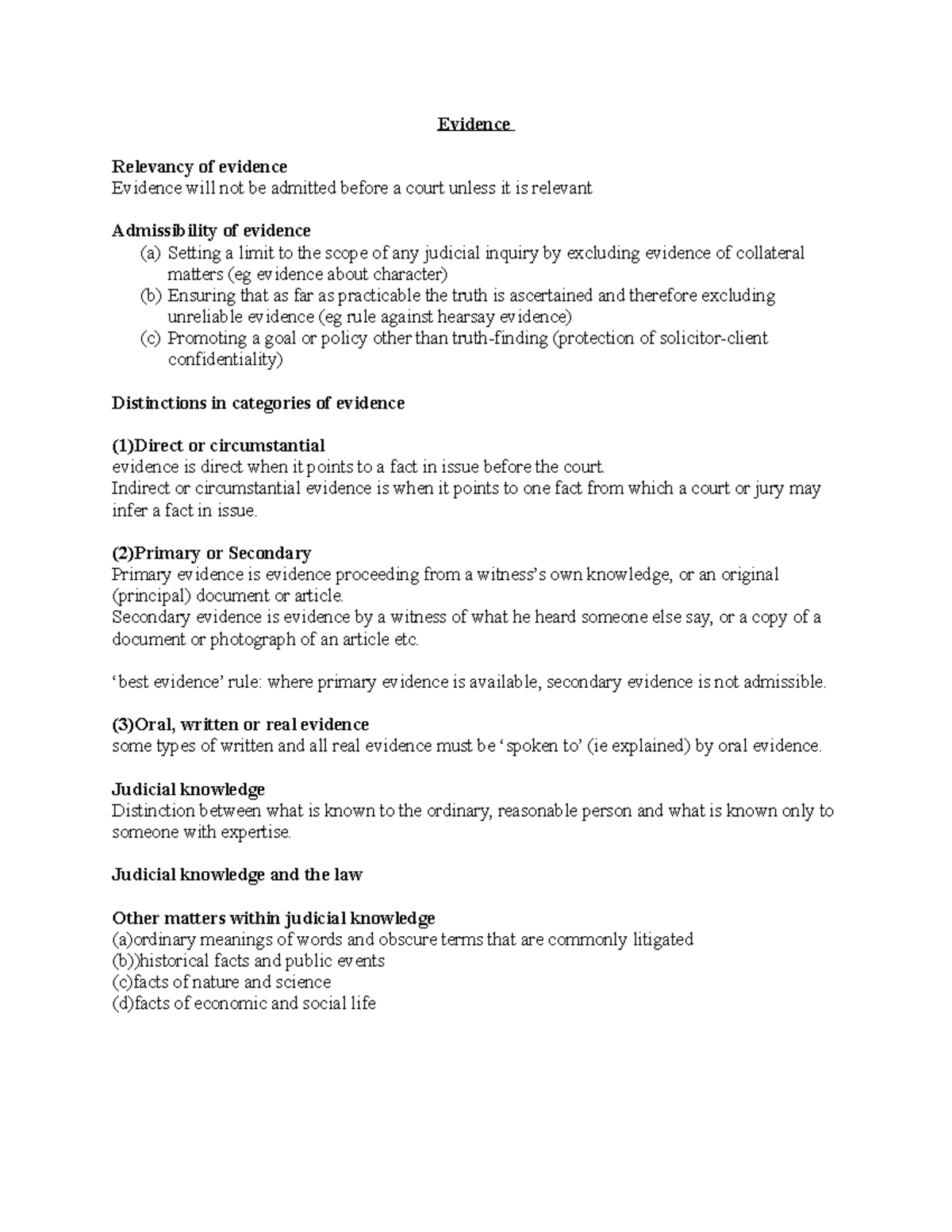 Evidence Lecture Notes - Evidence Relevancy of evidence Evidence will ...