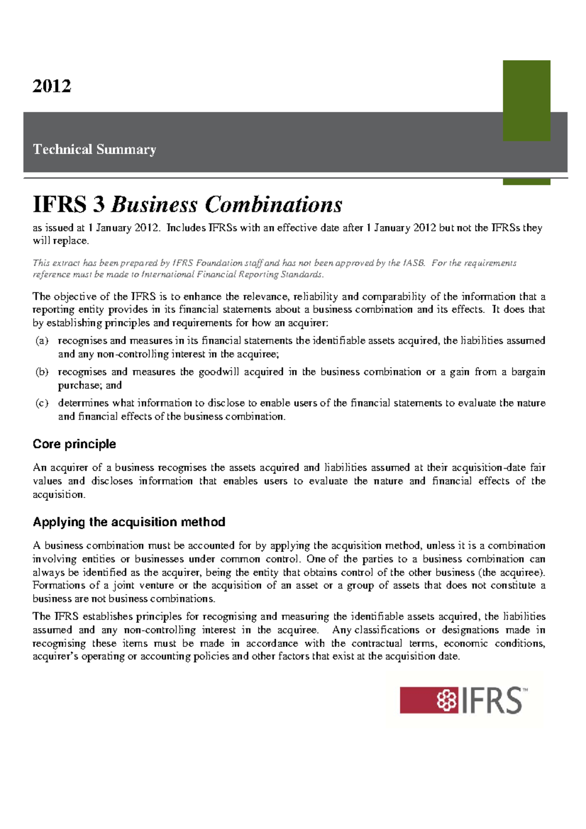 IFRS 3 - Excercises - 2012 Technical Summary IFRS 3 Business ...