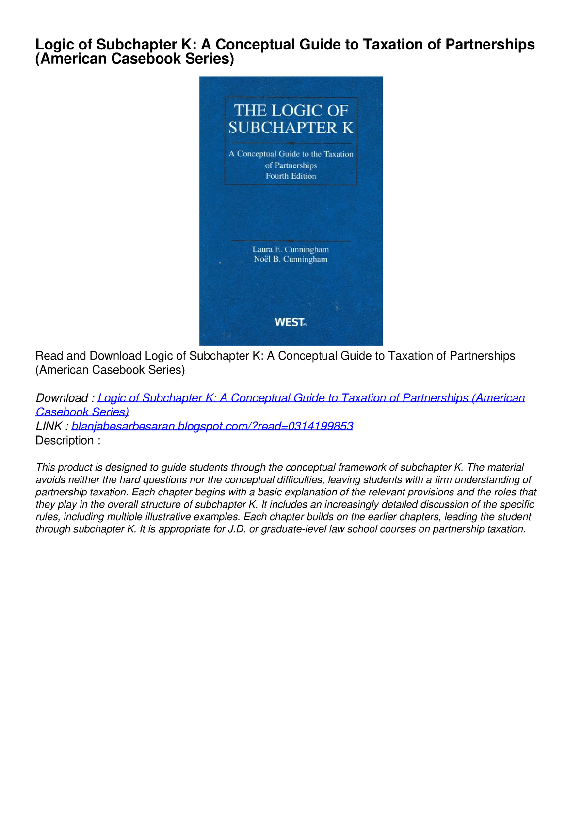 PDF Logic Of Subchapter K: A Conceptual Guide To Taxation Of ...