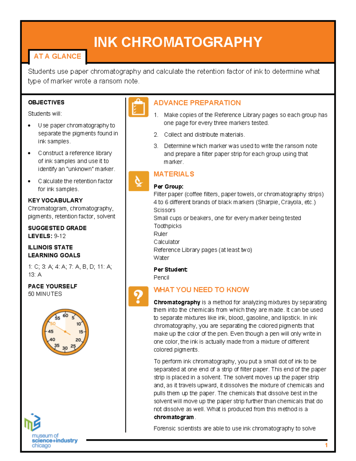 Ink chromatography - science - AT A GLANCE ADVANCE PREPARATION Make ...