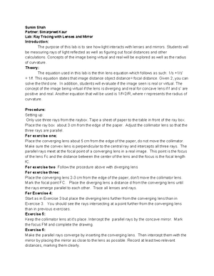 Lab Reflection and Refraction - Lab: Reflection and Refraction ...