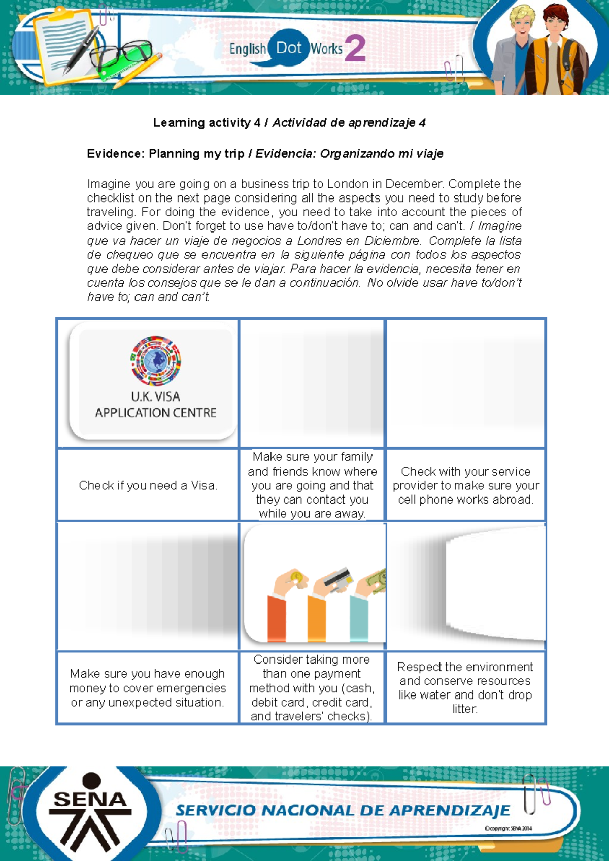 1. Planning my trip - evidencia - Learning activity 4 / Actividad de ...