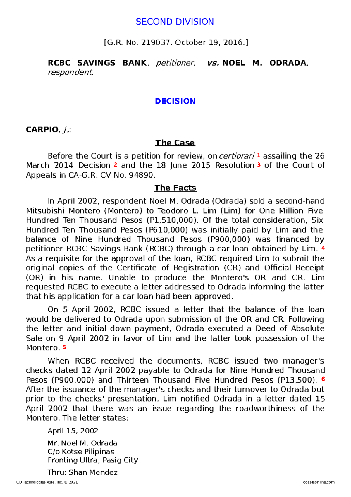 5. RCBC Savings Bank v. Odrada - BS accountancy - Studocu