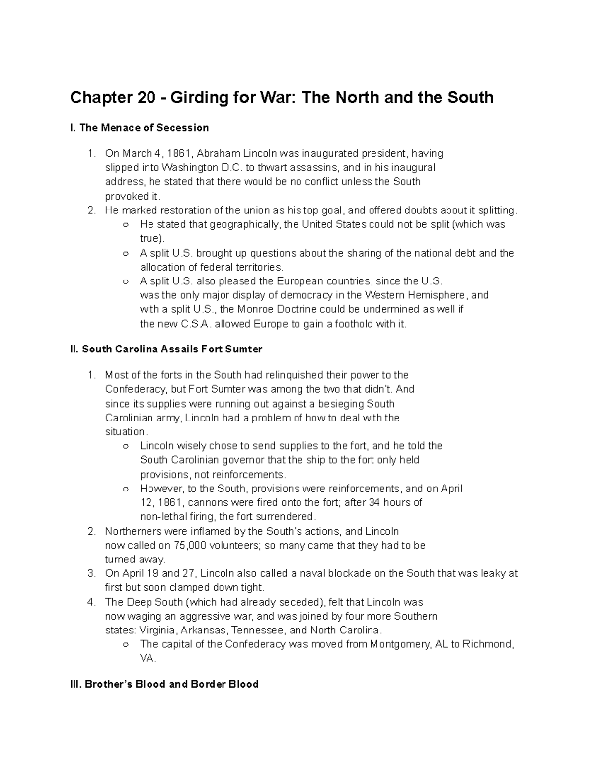 APUSH Chapter 20 Chapter 20 Girding for War The North and the