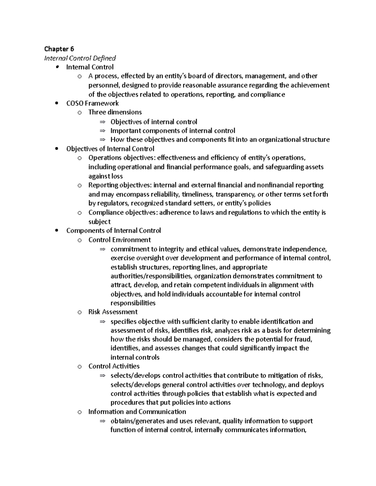 Chapter 6 Notes Stilwell Chapter 6 Internal Control Defined