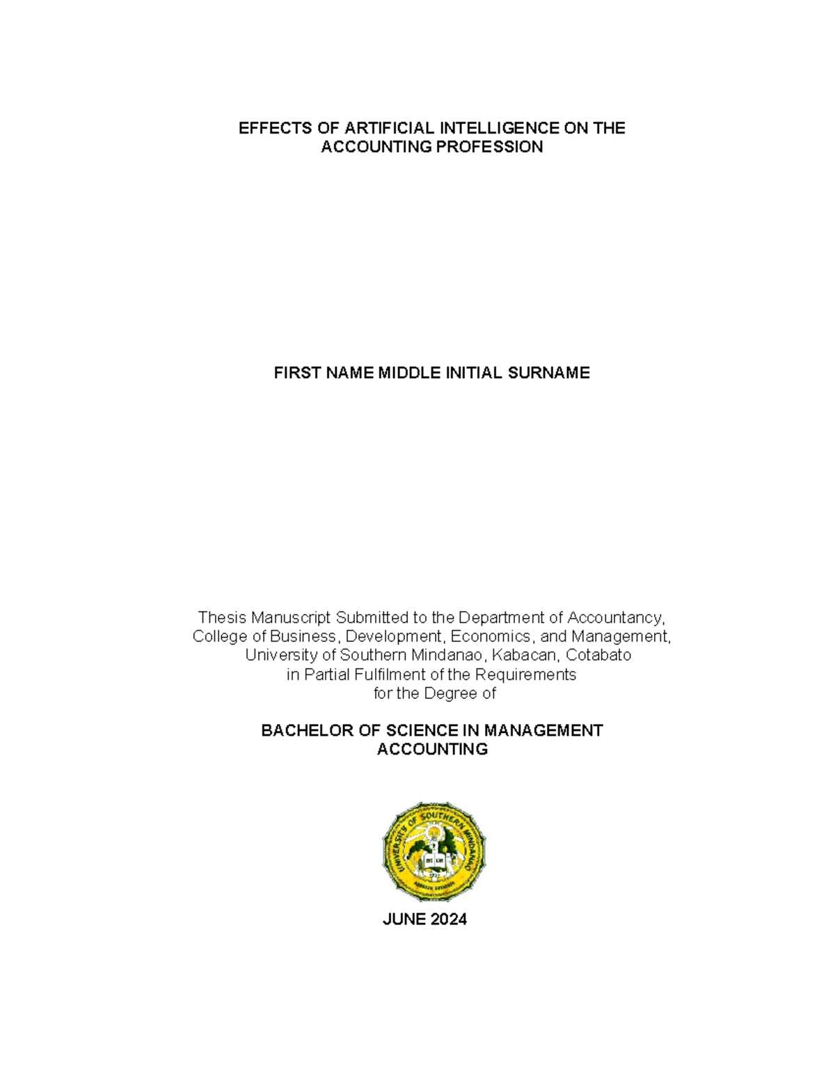 Undergrad Thesis Manuscript Template Quantitative Final Effects Of