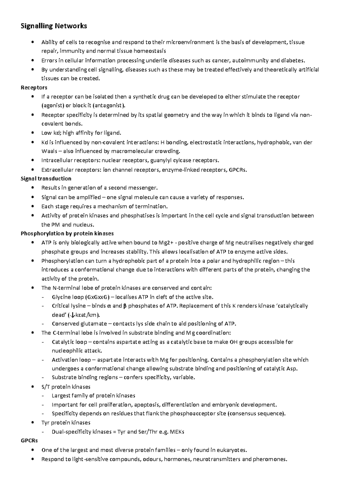 Revision Notes Cell Signaling (E): Signalling Networks - Signalling ...