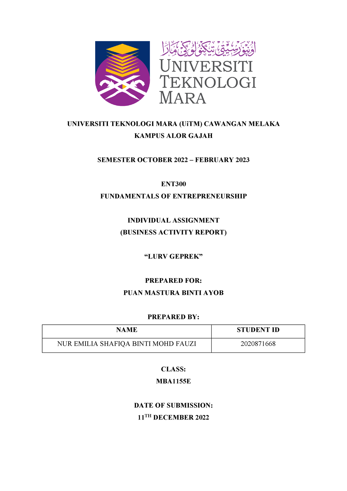 ent individual assignment uitm