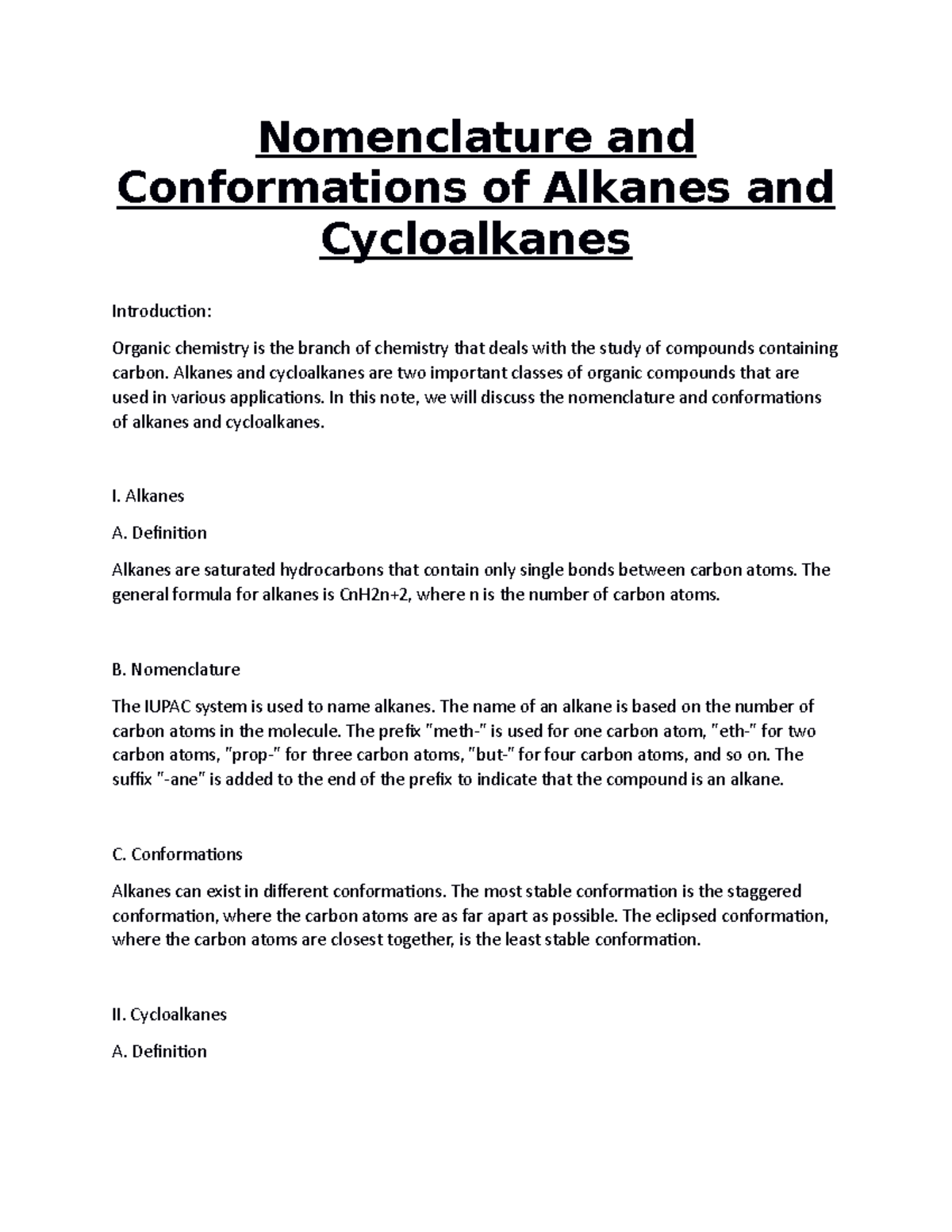 Nomenclature Of Alkanes And Cycloalkanes