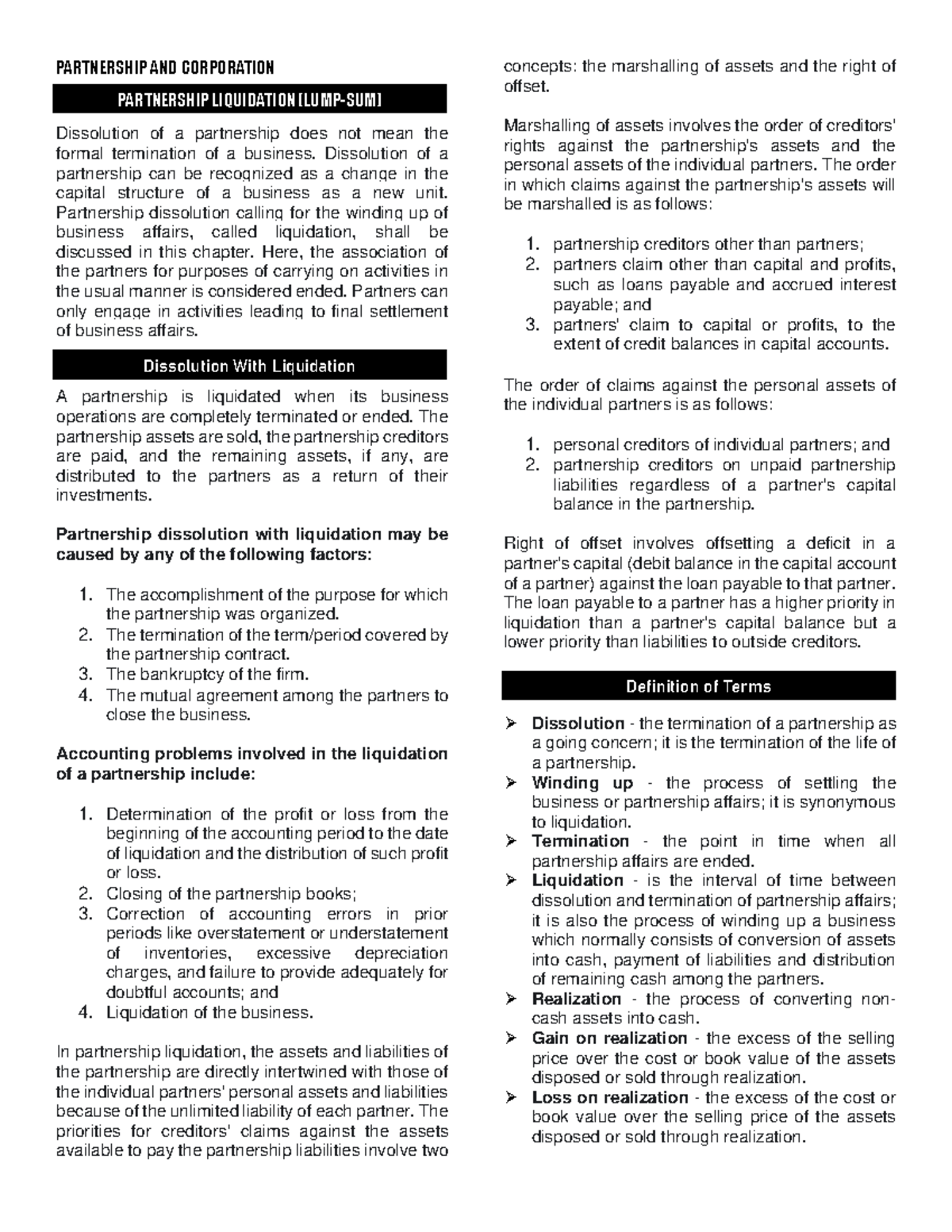 Liquidation LUMP SUM - handouts - PARTNERSHIP AND CORPORATION ...