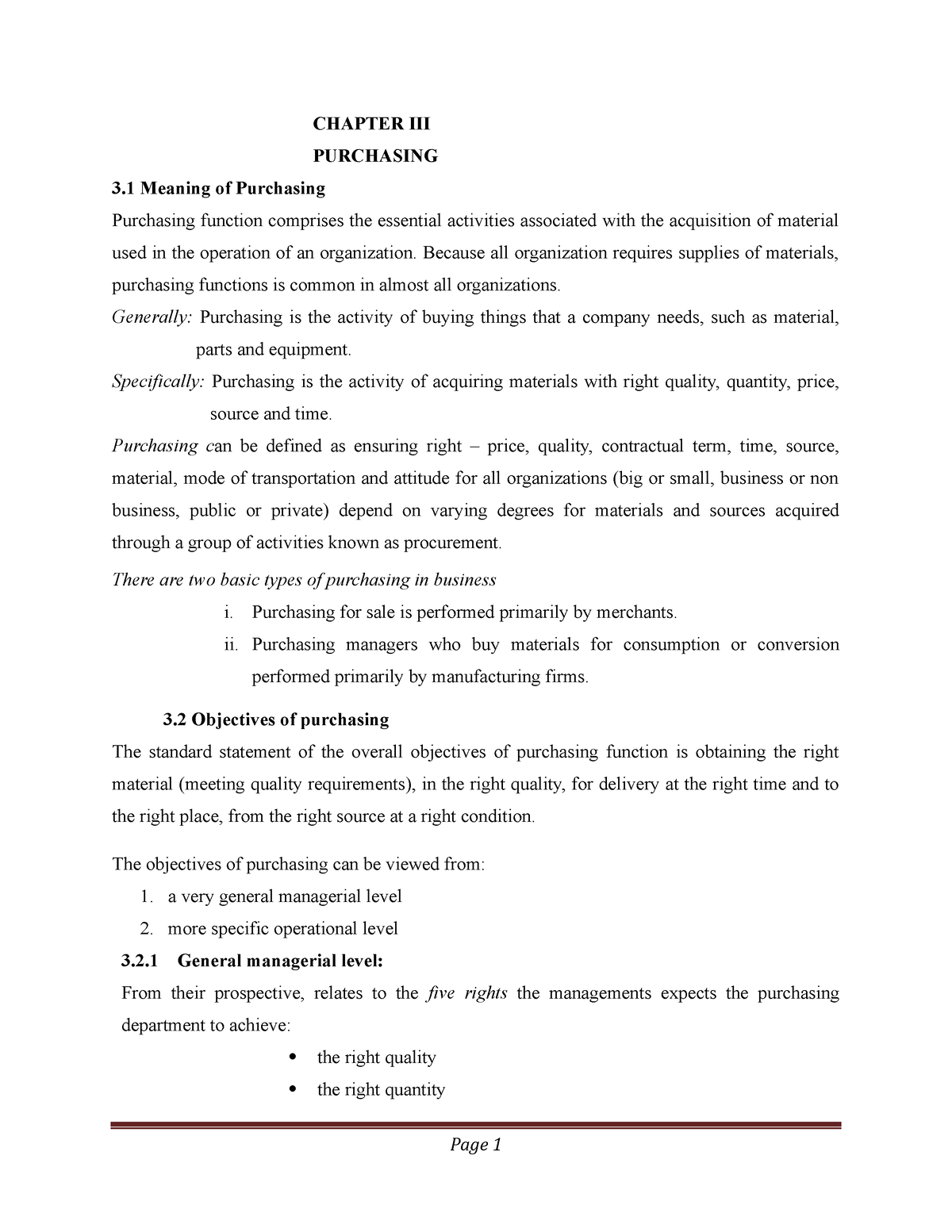 Material management chapter 3 - CHAPTER III PURCHASING 3 Meaning of ...