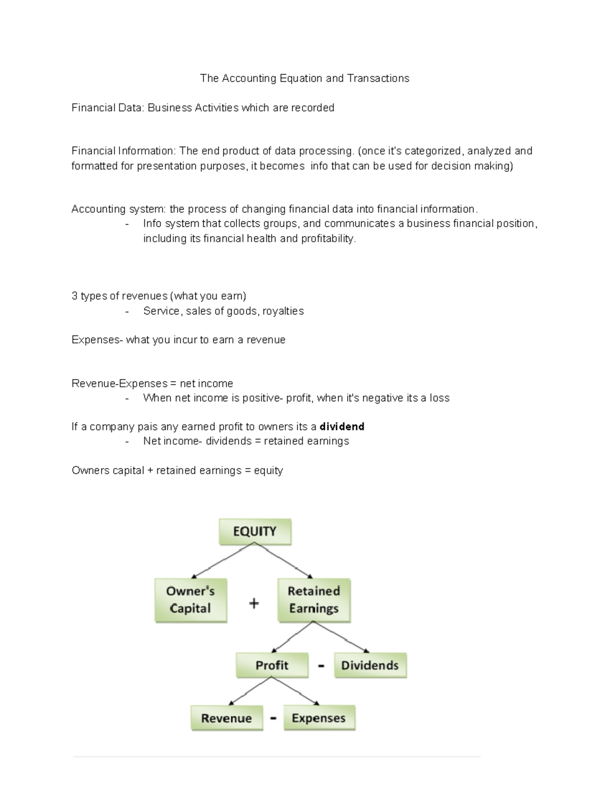 Acounting Chapter 2 Notes - The Accounting Equation And Transactions ...