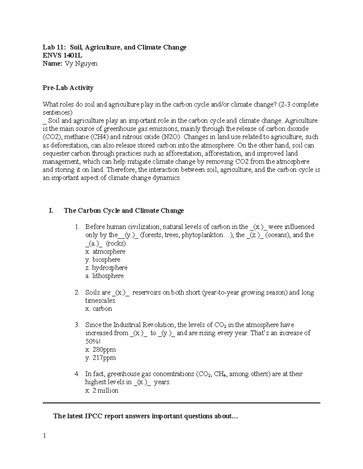 Lab 11 - Lab 11: Soil, Agriculture, And Climate Change ENVS 1401L Name ...