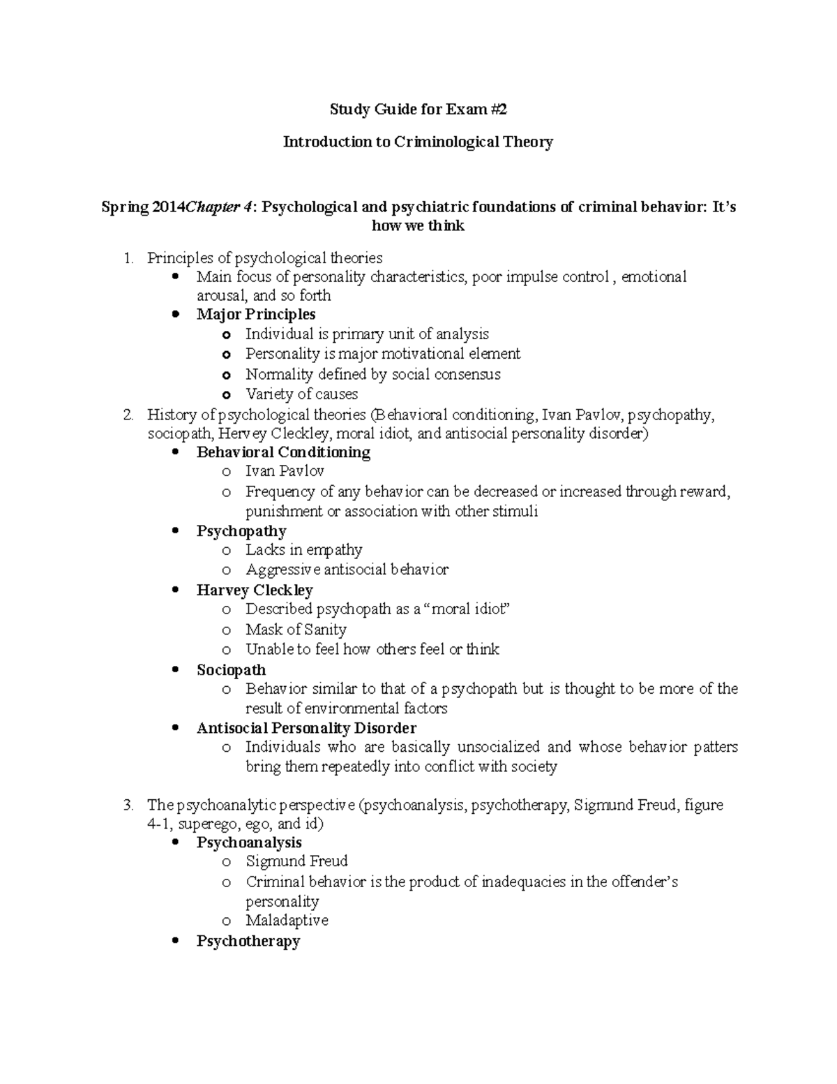 Crim J 201 Exam 2 Study Guide - Study Guide for Exam #2 Introduction to ...