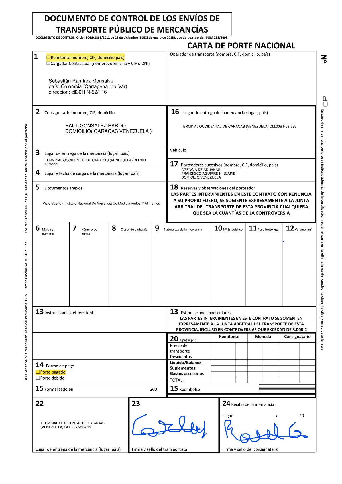 Carta De Porte Nacional Documento De Control De Los EnvÍos De Transporte PÚblico De MercancÍas 6429