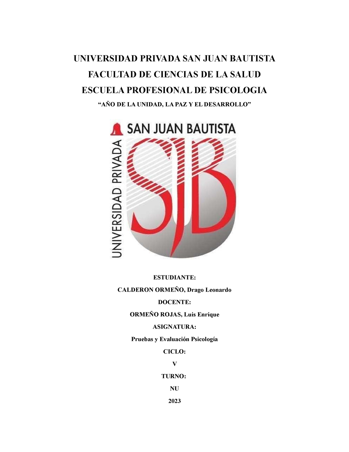 Informe Psicológico De El Test De Nego Universidad Privada San Juan Bautista Facultad De 