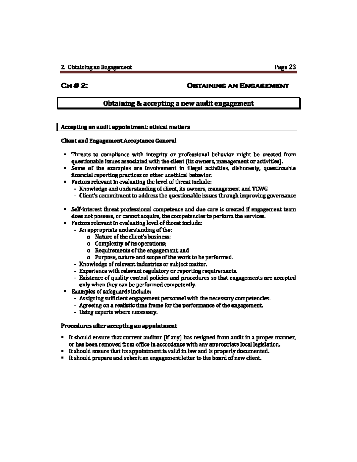 Ch 2 - audit ch2 - 2. Obtaining an Engagement Page 23 CH 2: OBTAINING ...